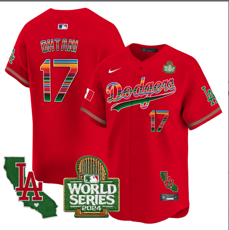 Men MLB Mexico Los Angeles Dodgers 17 Ohtani red 2024 World Series Champions Patch Jersey 20241105